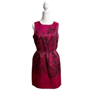 💕Gorgeous Taylor Fuschia and Black Floral Taffeta Mini Cocktail Dress, S…